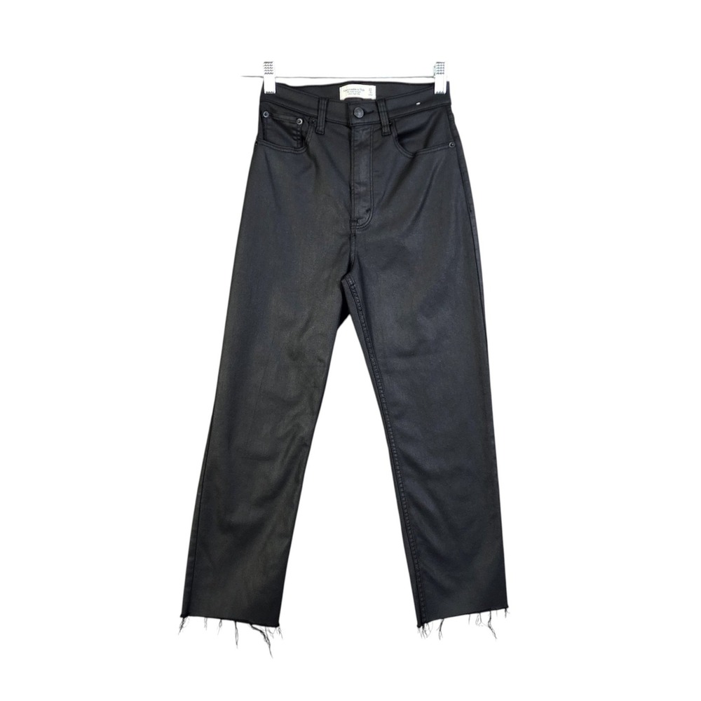 Abercrombie Curve Love Ultra High Rise Ankle Straight Jeans Size 4S Coated Black